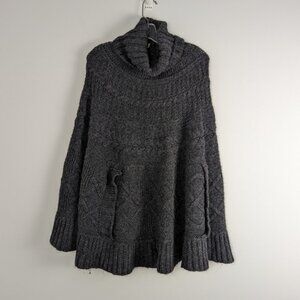 Cocogio Elegant Charcoal Knitted Cape - Italian Made, Wool Blend, One Size